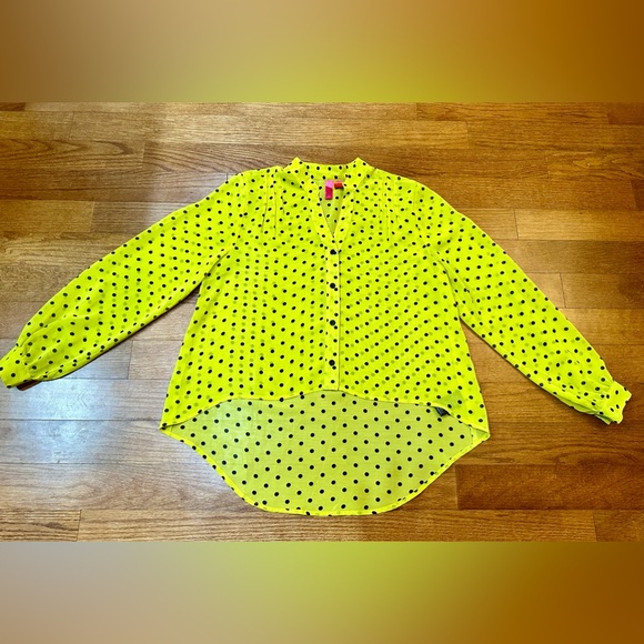 Forever 21 Sheer Lime Green Polka Dot Hi-Low Blouse Women’s Size Medium - Picture 3 of 10
